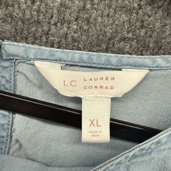 LC Lauren Conrad Blouse Top Womens XL Blue Round Neck Ruffle Cottagecore Boho - Picture 5 of 8
